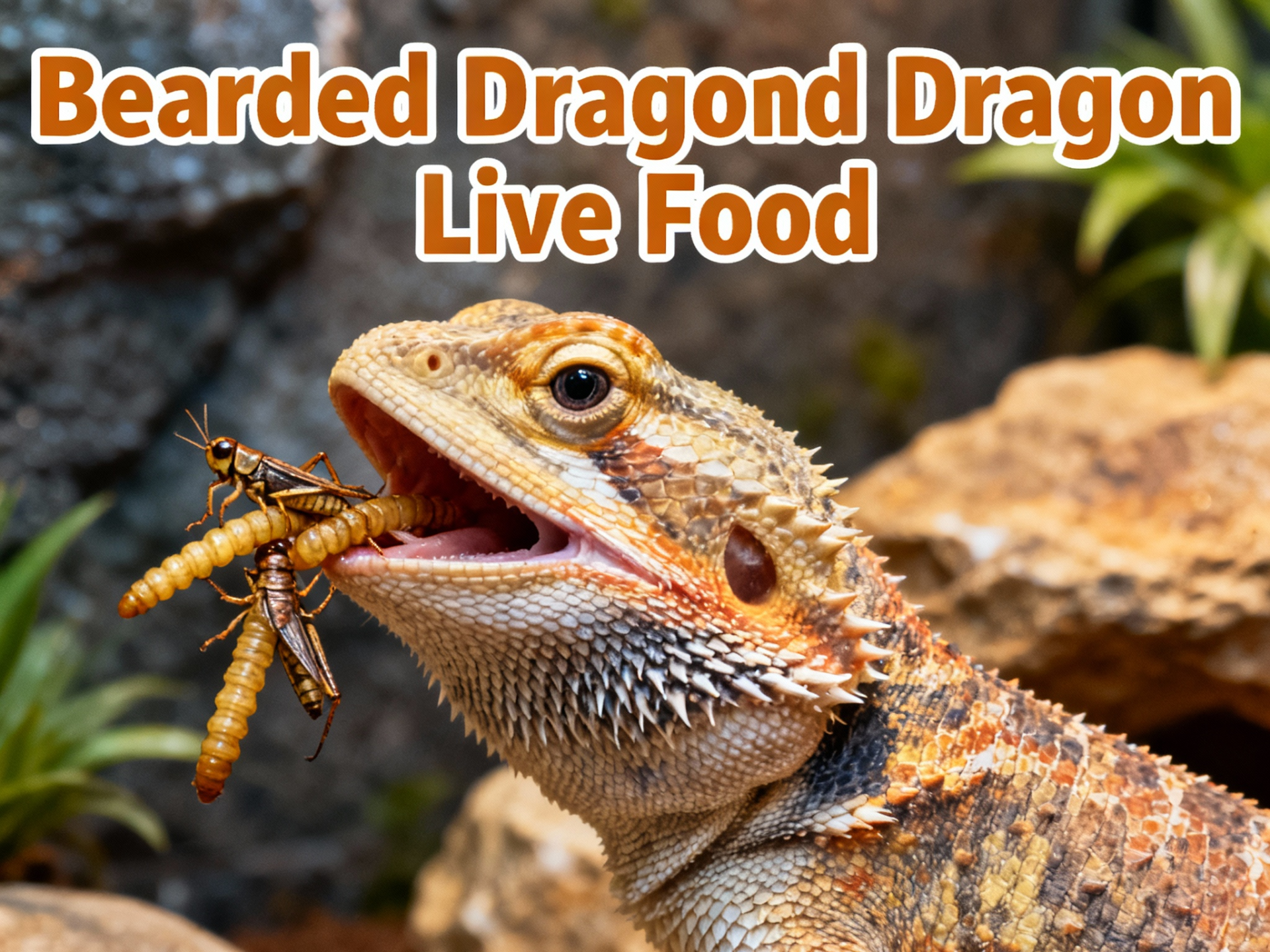 bearded dragon eating a crickets